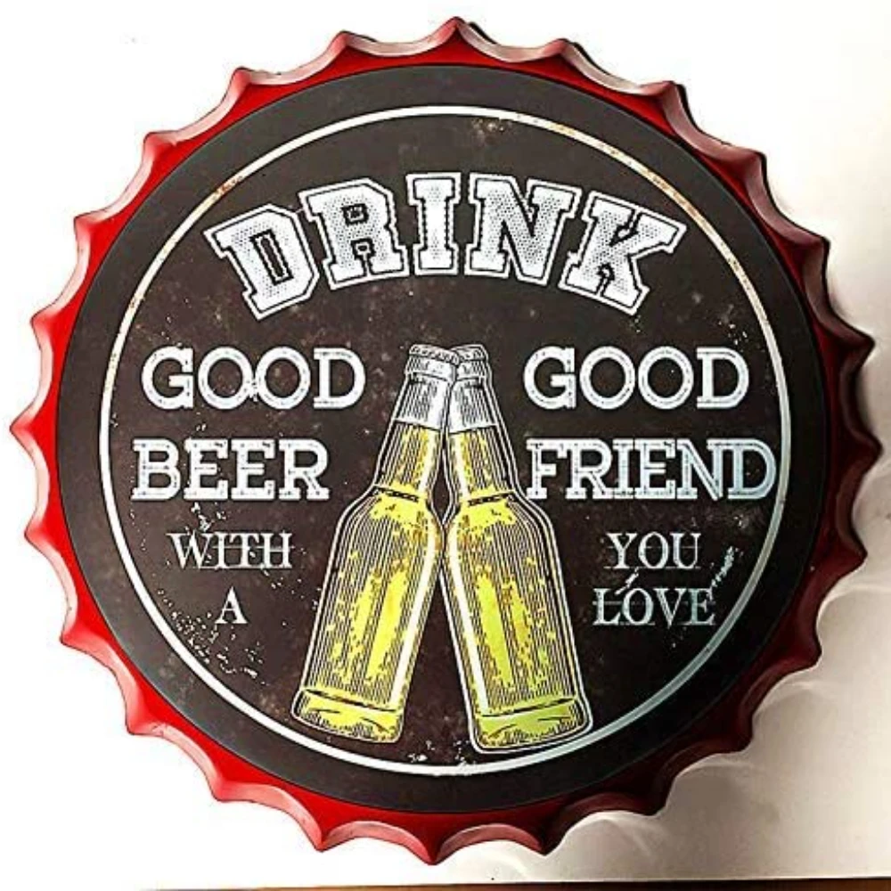 

purl zither Bottle Cap Metal Tin Sign Refreshing Cold Beer Drink Diameter , Round Metal Signs for Home and Kitchen Bar Cafe Gas