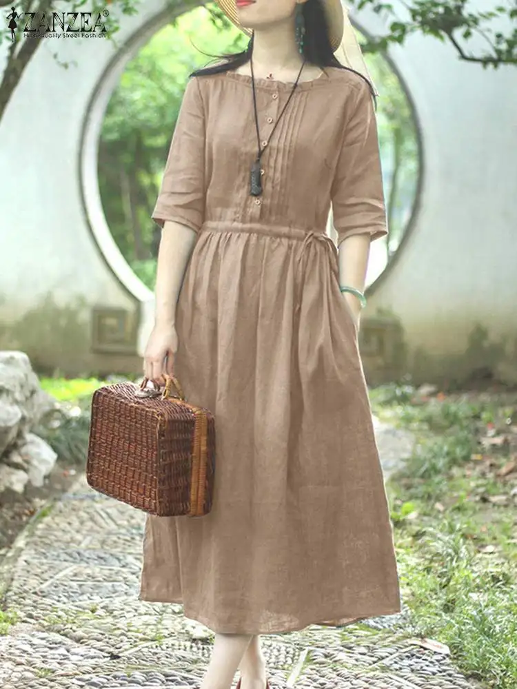 2023 ZANZEA Elegant Square Neck Solid Drawstring Waist Midi Dress Vintage Summer Half Sleeve Sundress Robe Femme Party Vestidos
2023 ZANZEA Elegant Square Neck Solid Drawstring Waist Midi Dress Vintage Summer Half Sleeve Sundress Robe Femme Party Vestidos