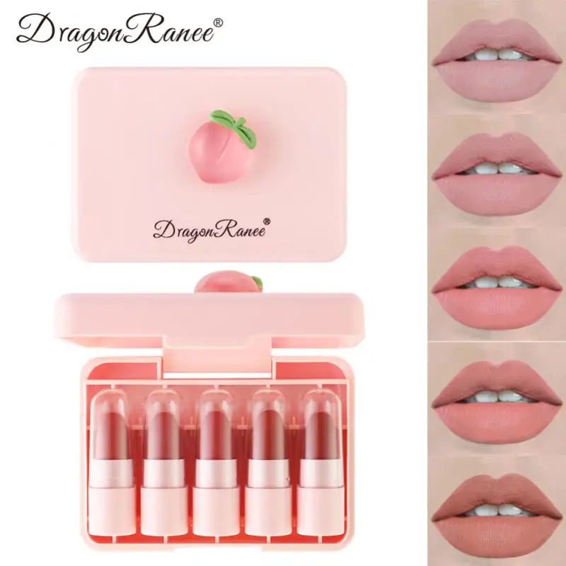 

Matte Lipstick Velvet Peach Strawberry Lip Tint Long Lasting Non-stick Cup Lip Gloss Set Lip Female Women Makeup Cosmetic