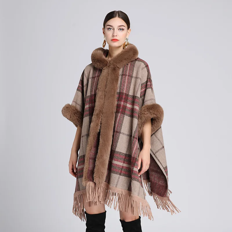 NEW 4 Colors Women's Winter Thick England Check Print Cape Tassel Long Skirt Cape With Hat Artificial Rabbit Fur Collar Long Coa
NEW 4 Colors Women's Winter Thick England Check Print Cape Tassel Long Skirt Cape With Hat Artificial Rabbit Fur Collar Long Coa
