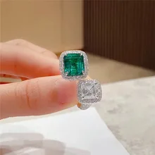 Vintage Luxury Elegant Green White aaa Cubic zirconia Adjustable Square Ring Ladies Award Ceremony Banquet Jewelry Accessories