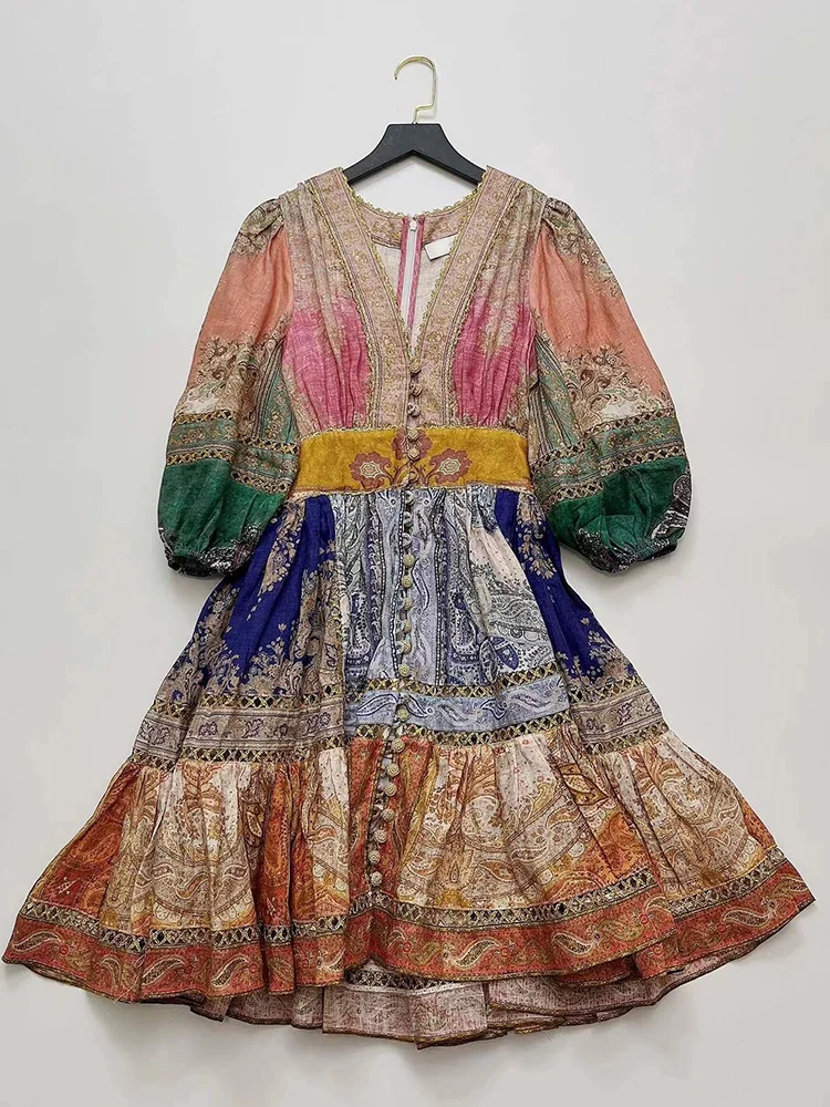 Z Summer New Gold Silk Thread Multi-color Patchwork Women Linen Dress High Quality Elegant Fasion Luxury Vintage Robe
Z Summer New Gold Silk Thread Multi-color Patchwork Women Linen Dress High Quality Elegant Fasion Luxury Vintage Robe