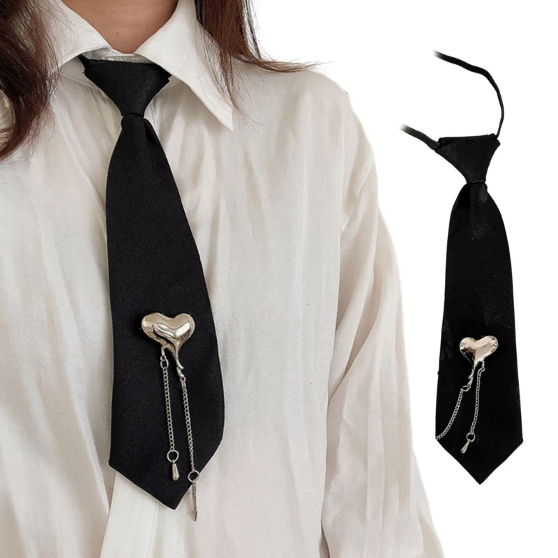 Korean Style Women Men Adjustable Pre-Tied Black Necktie Vintage Metal Tassel Heart Uniform Neck Ties Necklaces
Korean Style Women Men Adjustable Pre-Tied Black Necktie Vintage Metal Tassel Heart Uniform Neck Ties Necklaces