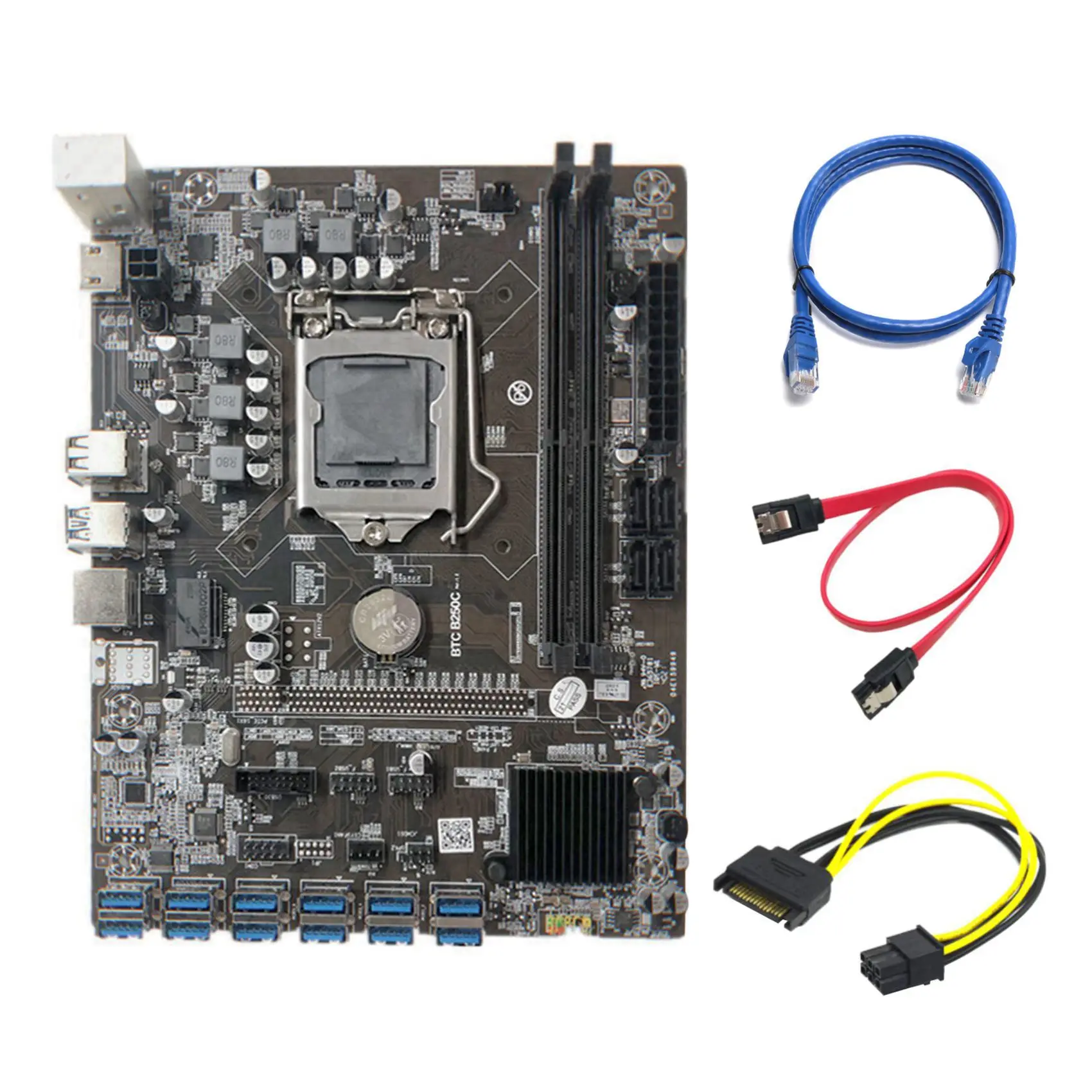 B250C Miner Motherboard+SATA 15Pin to 6Pin Cable+RJ45 Cable+SATA Cable 12 PCIE to USB3.0 GPU Slot LGA1151 DDR4 for BTC
B250C Miner Motherboard+SATA 15Pin to 6Pin Cable+RJ45 Cable+SATA Cable 12 PCIE to USB3.0 GPU Slot LGA1151 DDR4 for BTC