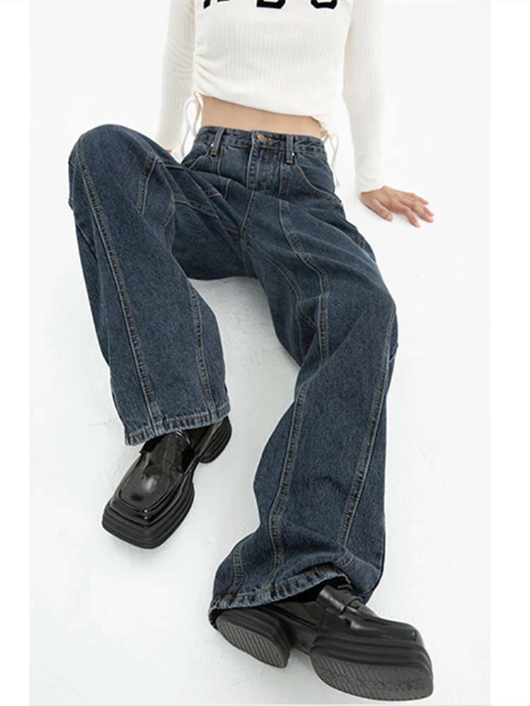 Women's Dark Blue Jeans High Waist Vintage Straight Baggy Jeans Streetwear American Style Fashion Wide Leg Jeans
Women's Dark Blue Jeans High Waist Vintage Straight Baggy Jeans Streetwear American Style Fashion Wide Leg Jeans
