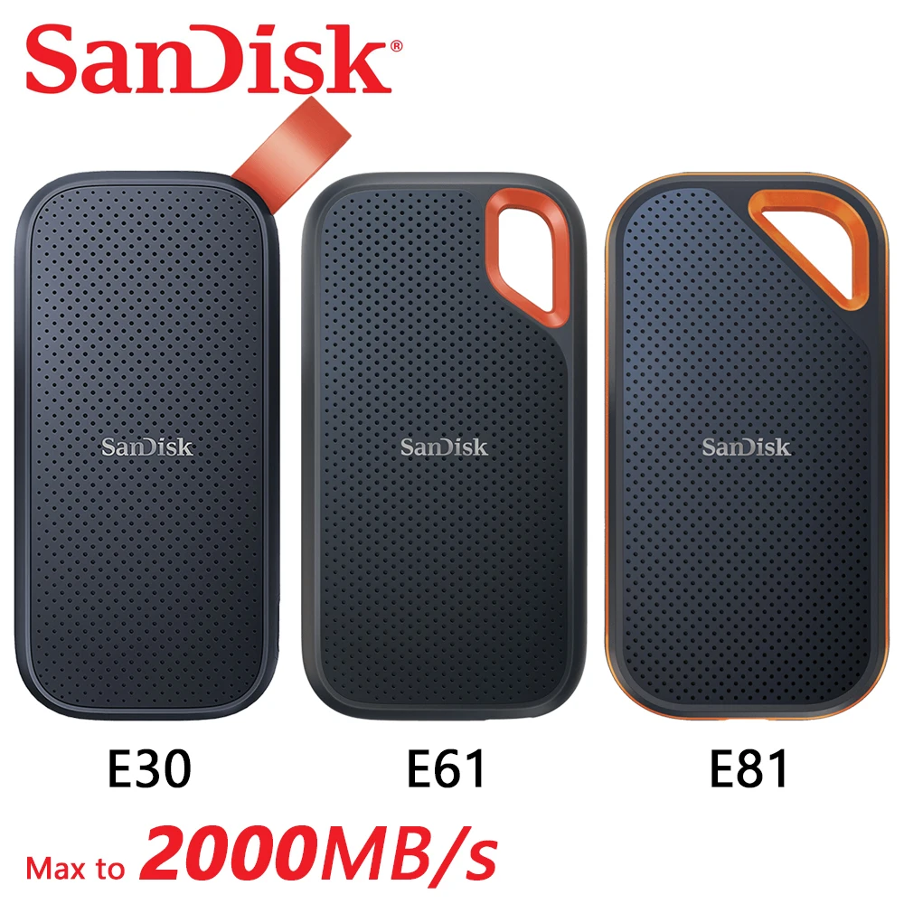 

SanDisk SSD E30 E61 E81 Extreme PRO 4TB 2TB 1TB 480GB 500GB USB 3.2 Type-A/C Portable External Solid State Drive NVME hard disk