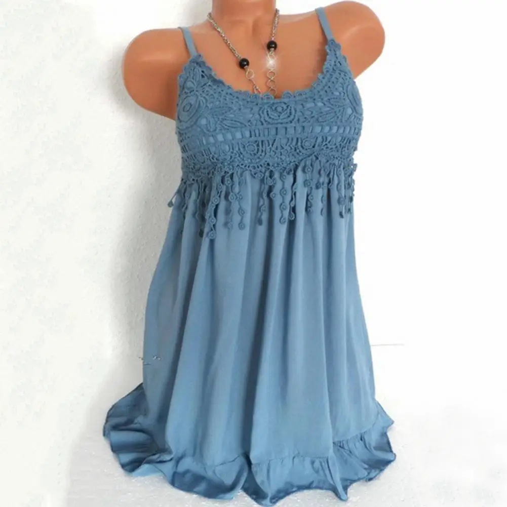 Summer 2022 Women Short Dress U-Neck Backless Sleeveless Ruffle Large Hem Lace Patchwork Mini Sling Mini Dress Female Clothing 
Summer 2022 Women Short Dress U-Neck Backless Sleeveless Ruffle Large Hem Lace Patchwork Mini Sling Mini Dress Female Clothing