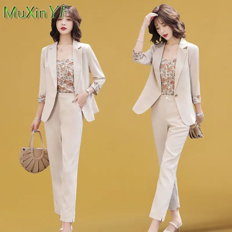 Women's Professional Wear 2022 New Elegant Floral Suspenders Suit Jacket Pants Three-piece Korean Fashion Blazers Trousers Set
Women's Professional Wear 2022 New Elegant Floral Suspenders Suit Jacket Pants Three-piece Korean Fashion Blazers Trousers Set