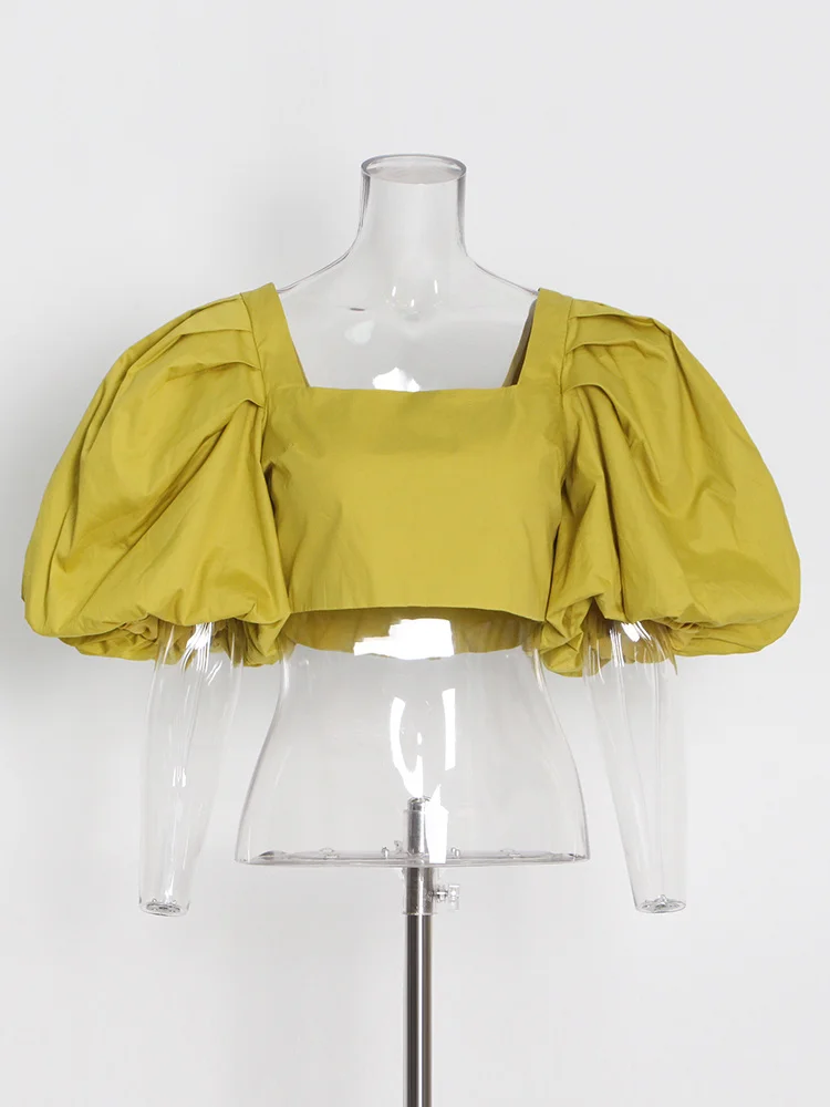 M GIRLS Casual Loose Shirt For Women Square Collar Puff Sleeve Solid Minimalist Blouses Female Summer Clothing Style New
M GIRLS Casual Loose Shirt For Women Square Collar Puff Sleeve Solid Minimalist Blouses Female Summer Clothing Style New