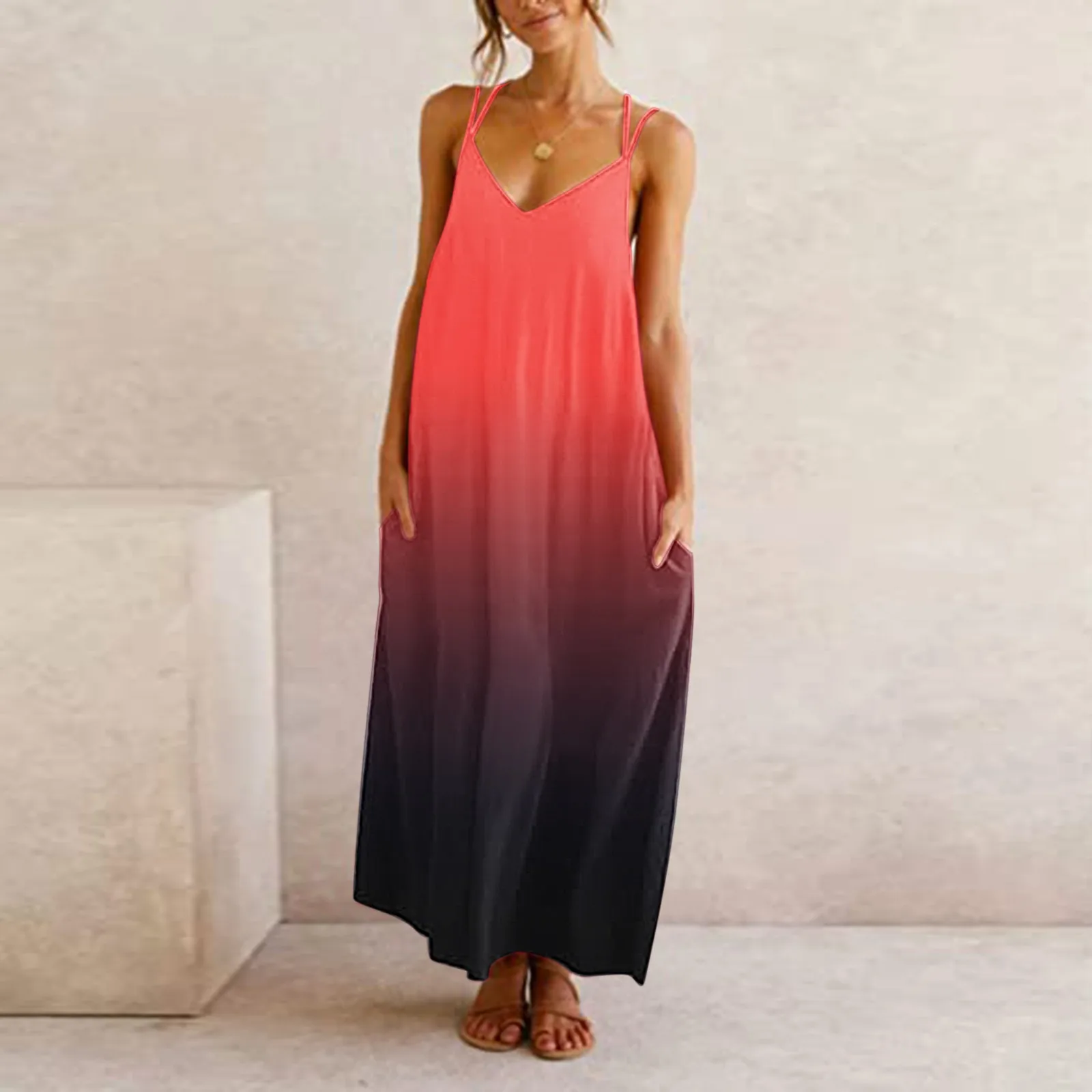 Women Beach Backless Maxi Dress Summer 2022 Sleeveless Strap V Neck Pockets Loose Dress Female Casual Long Vintage Sundress
Women Beach Backless Maxi Dress Summer 2022 Sleeveless Strap V Neck Pockets Loose Dress Female Casual Long Vintage Sundress