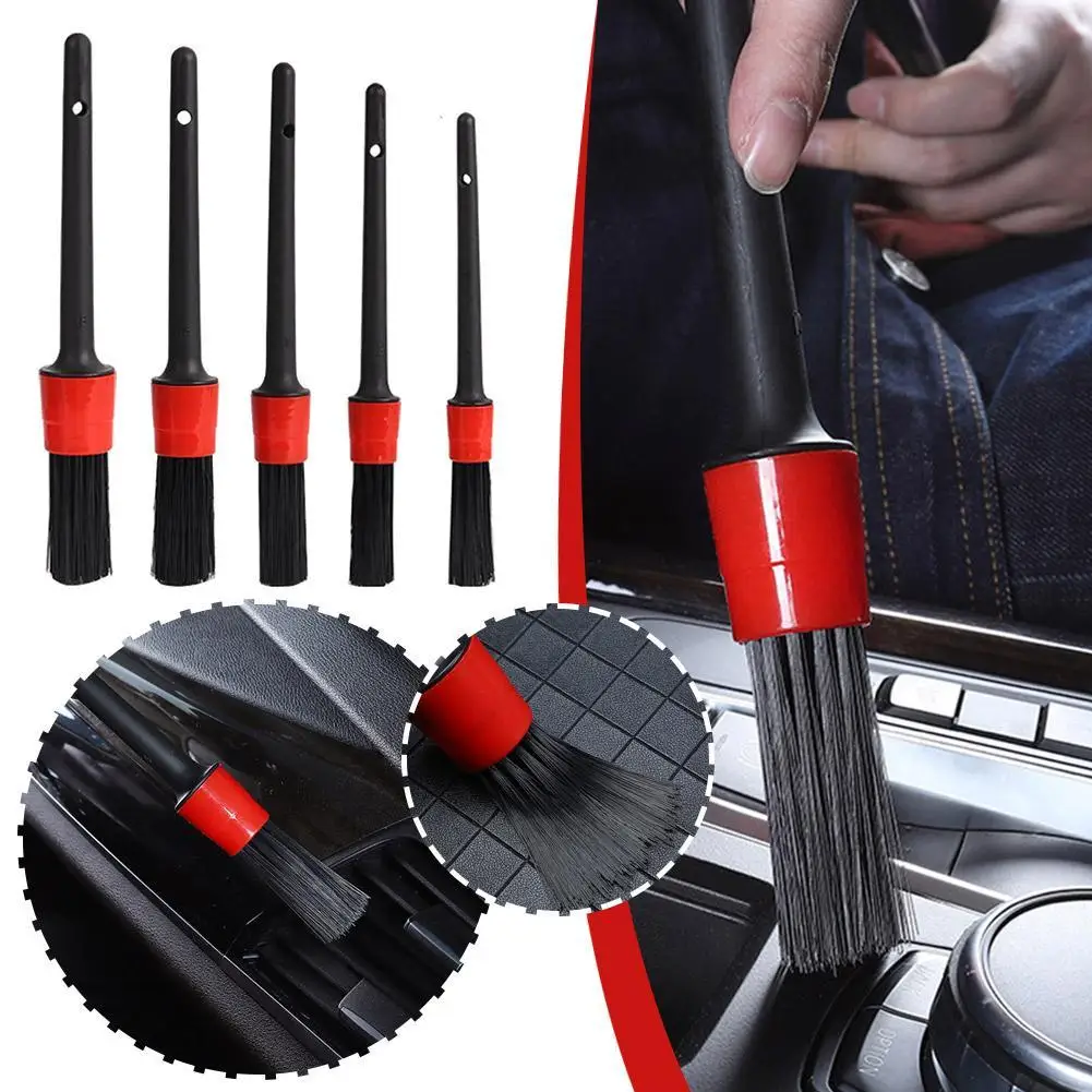 

Car Detailing Brush Set 5Pcs Car Cleaning Tools with Long Handle Interior for Wheels Tires Engine Bay Leather Seats