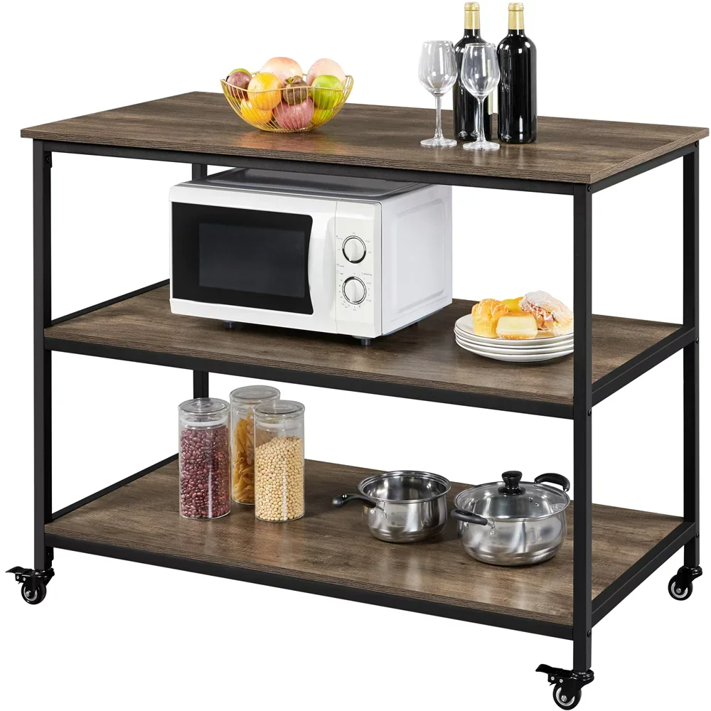 Rolling Kitchen Cart with 3 Shelves, Taupe Wood Kitchen Island Table Storage Cart
Rolling Kitchen Cart with 3 Shelves, Taupe Wood Kitchen Island Table Storage Cart