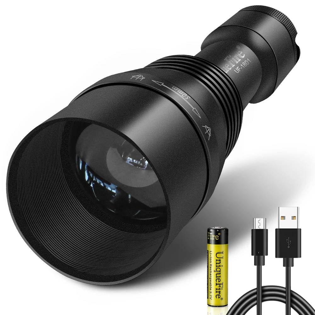 UniqueFire 1801 50mm LED Flashlight 3 Modes Night Vision IR 940nm Zoomable Torch with 18650 Long Illumination Distance Hunting
UniqueFire 1801 50mm LED Flashlight 3 Modes Night Vision IR 940nm Zoomable Torch with 18650 Long Illumination Distance Hunting