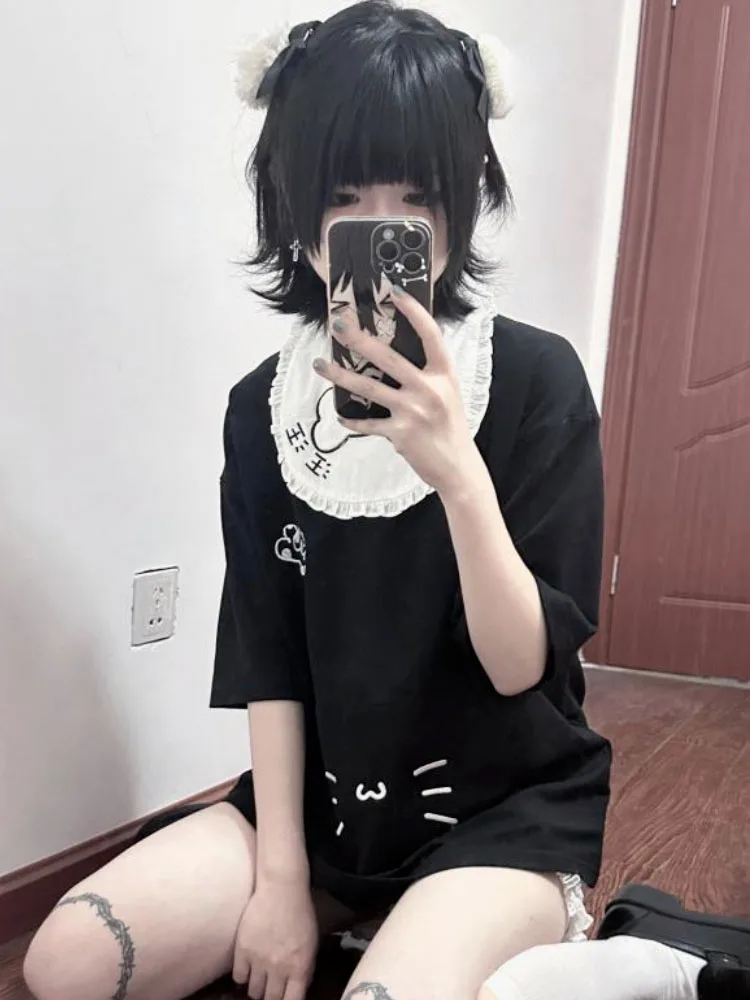 Y2k Aesthetic Harajuku T-shirts Basic Loose Casual Black O Neck Black Tops Women Japanese Kawaii Cartoon Print Fashion Tees
Y2k Aesthetic Harajuku T-shirts Basic Loose Casual Black O Neck Black Tops Women Japanese Kawaii Cartoon Print Fashion Tees