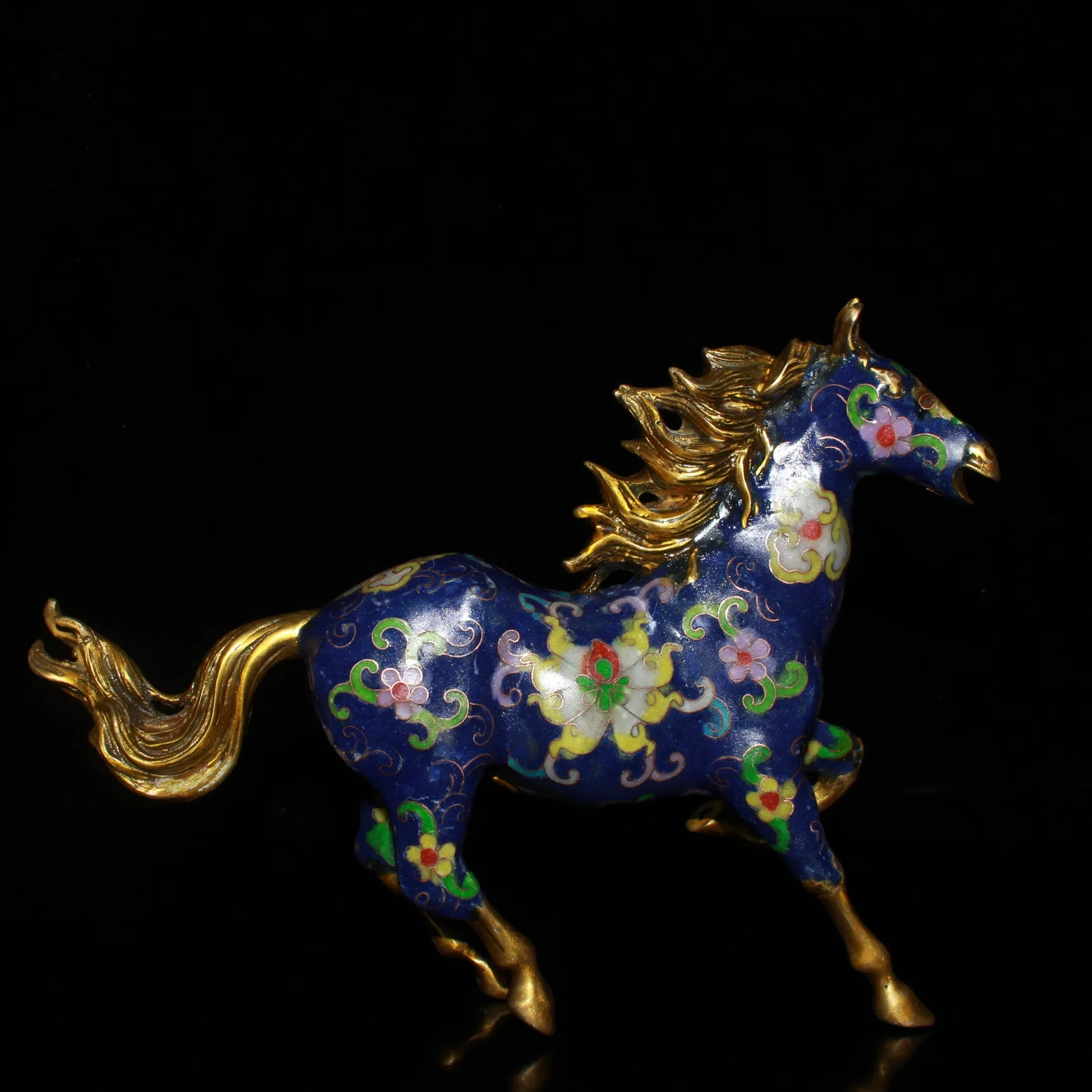 

9"Tibetan Temple Collection Old Bronze Cloisonne Zodiac Horse Running Horse success Ornaments Amass wealth Town House Exorcism