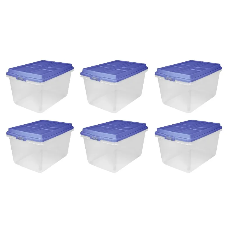 

72 Qt. Clear Plastic Storage Bin with Blue HI-RISE Lid, 6 Pack