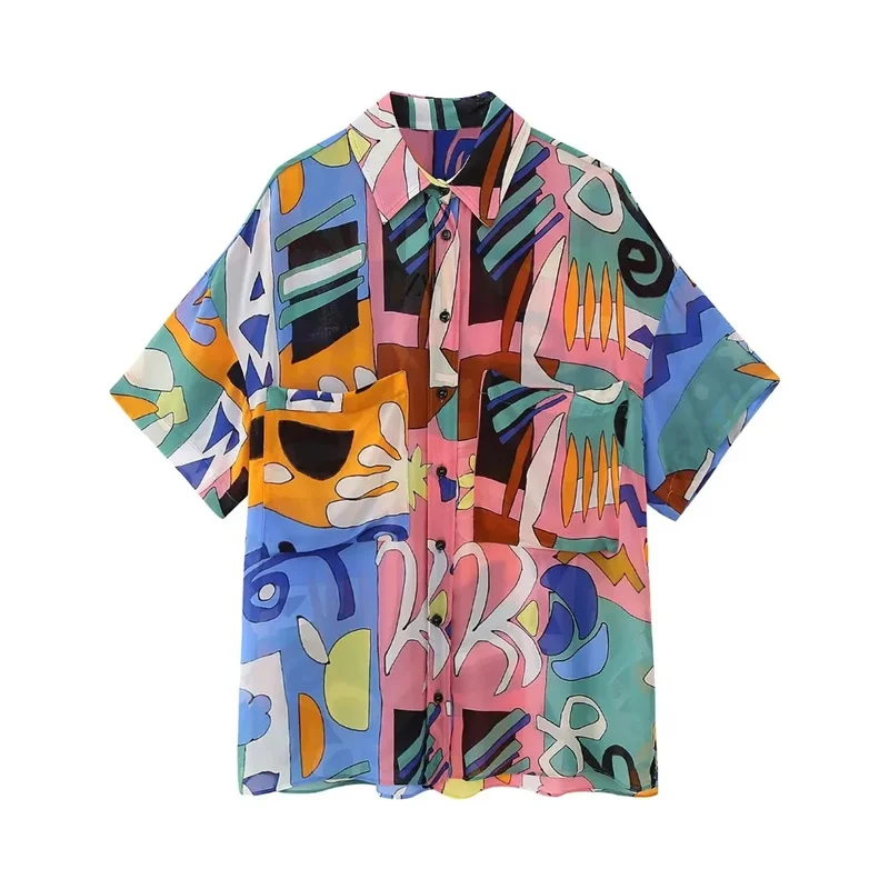 TRAF Women Flowy Printed Blouse Lapel Collar And Short Sleeves Chest Patch Pockets Top + Printed Wide Leg Pants 2023 New Suit
TRAF Women Flowy Printed Blouse Lapel Collar And Short Sleeves Chest Patch Pockets Top + Printed Wide Leg Pants 2023 New Suit