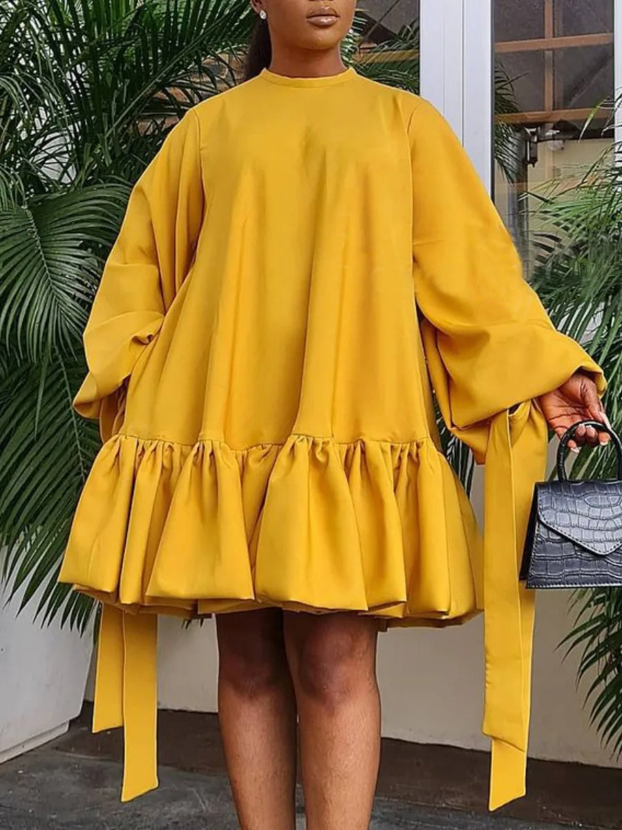 LW Oversize Autumn & Winter Women Elegant Long Lantern Sleeve Dresses Solid Color Bandage Ruffle Design Bubble Mini Dress L-3XL
LW Oversize Autumn & Winter Women Elegant Long Lantern Sleeve Dresses Solid Color Bandage Ruffle Design Bubble Mini Dress L-3XL