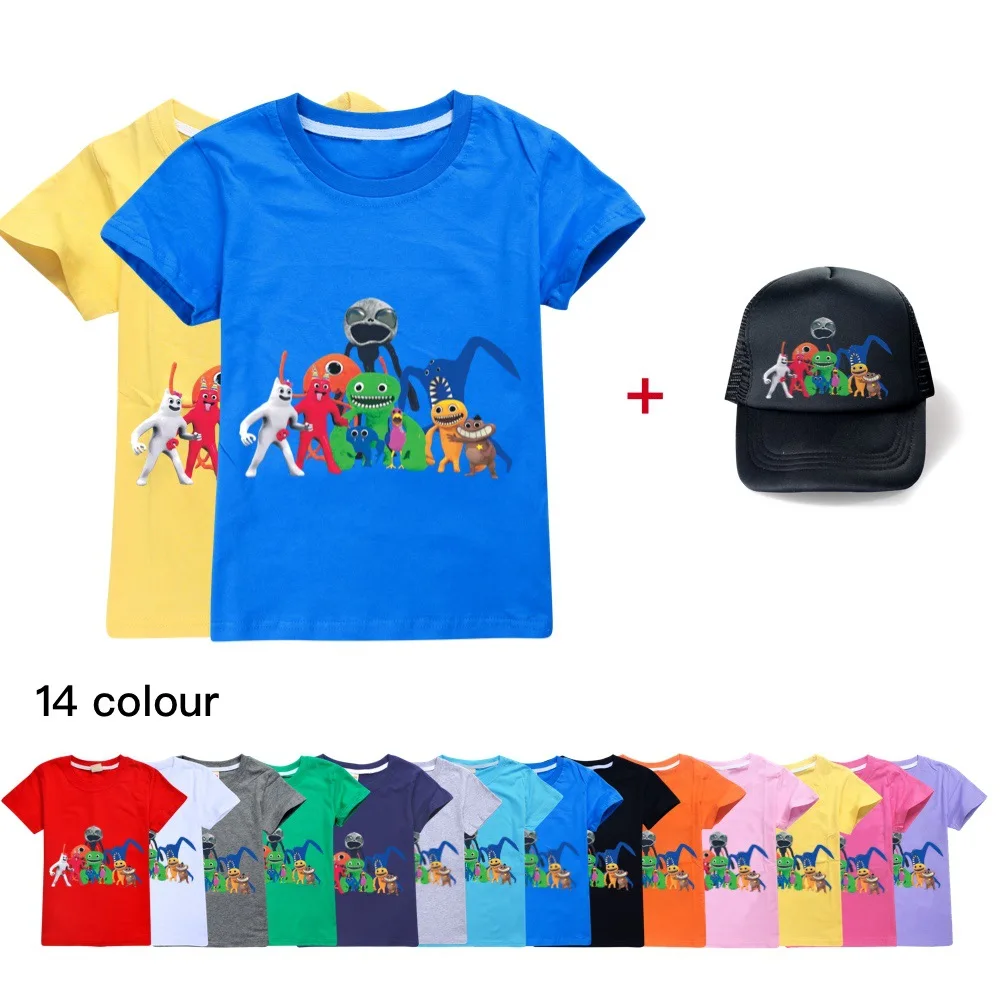 

Fashion Cartoon Children Summer T Shirts + Hats for Kids Garden of Banban Tops Casual Teenage Boy Girls Short Sleeve Clothes