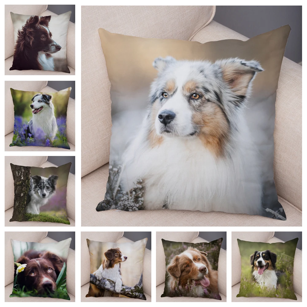 

Милый чехол с изображением собаки австралийской овчарки, декоративный чехол для домашнего животного, супер мягкая короткая плюшевая подуш...