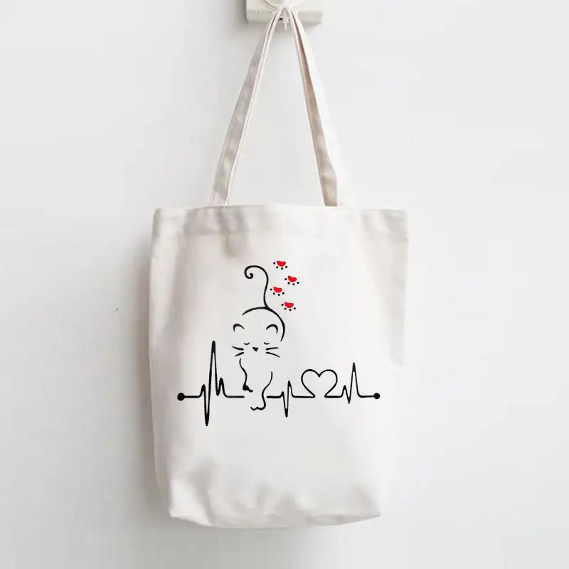 Print Shopper Handbags Shoulder Fashion Canvas Casual Shopping Cat Heartbeat Lovely Style Girls Women Graphic Tote Bag8 
Print Shopper Handbags Shoulder Fashion Canvas Casual Shopping Cat Heartbeat Lovely Style Girls Women Graphic Tote Bag8
