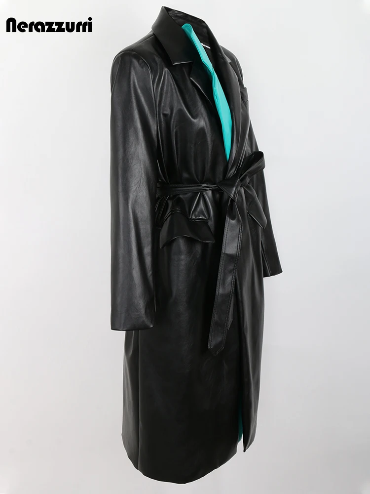 Nerazzurri Autumn Long Green and Black Patchwork Leather Trench Coat for Women Sashes Luxury Designer Fake 2 Piece Clothes 2022
Nerazzurri Autumn Long Green and Black Patchwork Leather Trench Coat for Women Sashes Luxury Designer Fake 2 Piece Clothes 2022