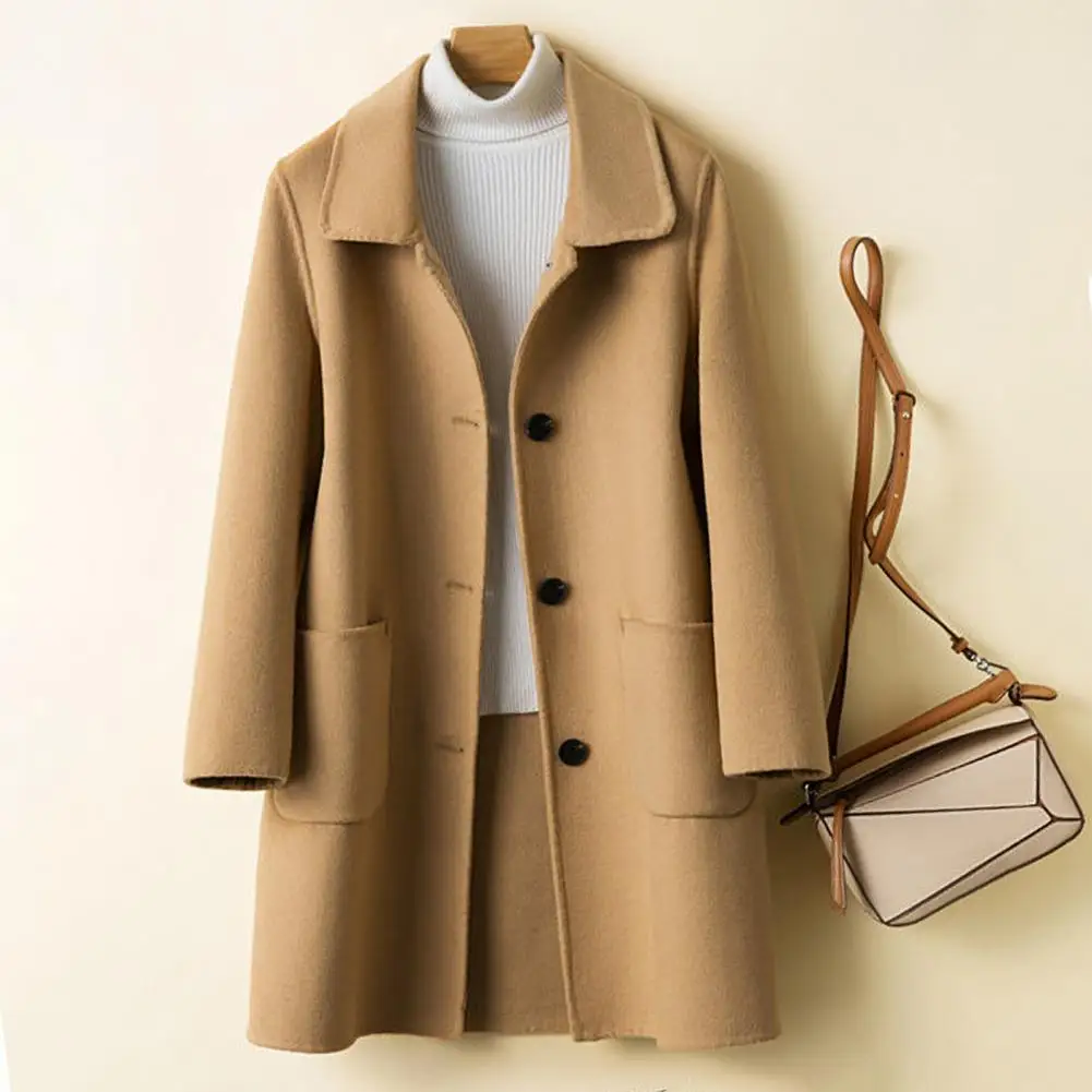 

Lapel Anti-fade Coldproof Casual Single Breasted Pure Color Winter Double-sided Woolen Coat Winter Coat for Shopping