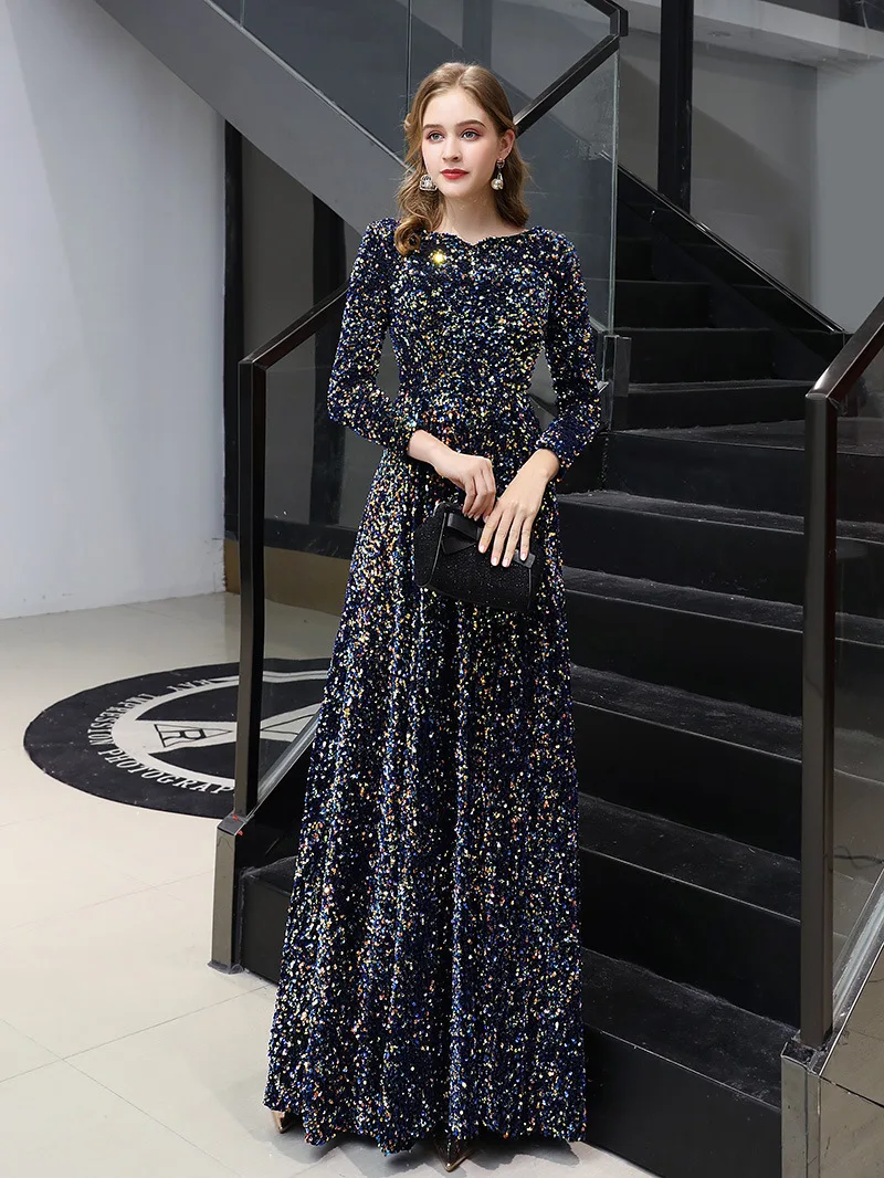 2022 Elegant Navy Blue Prom Dresses A Line Long Sleeves Special Shiny Sequin Evening Celebrity Gowns Formal Ceremony Party New
2022 Elegant Navy Blue Prom Dresses A Line Long Sleeves Special Shiny Sequin Evening Celebrity Gowns Formal Ceremony Party New