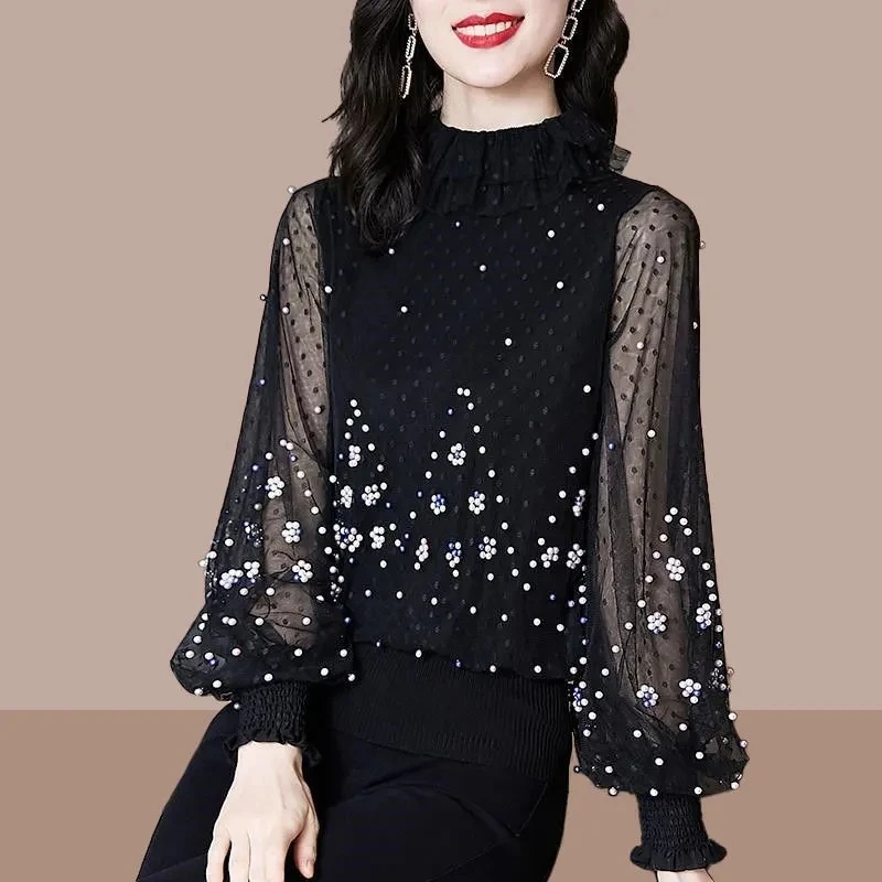 Chiffon Shirt Women Blouses Feminina Lantern Sleeves Mesh Shirt Black Pullover Mother Blusas Tops Women Poleras Muje Damski
Chiffon Shirt Women Blouses Feminina Lantern Sleeves Mesh Shirt Black Pullover Mother Blusas Tops Women Poleras Muje Damski