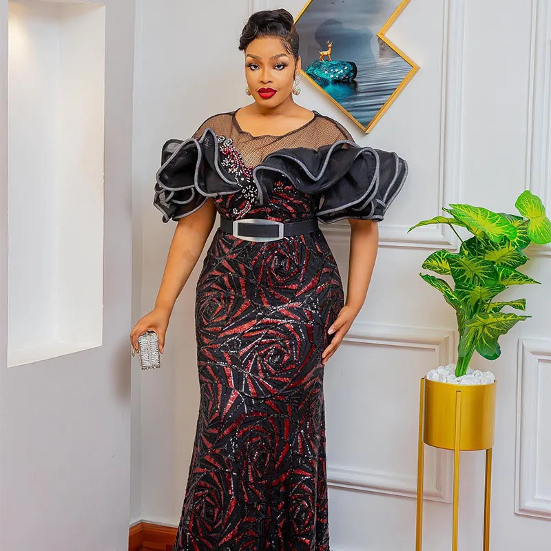 New African Luxury Sequin Dresses Women Sexy Hip Wrap Mermaid Wedding Party Evening Dress Ruched Splice Fashion Elegant Gown
New African Luxury Sequin Dresses Women Sexy Hip Wrap Mermaid Wedding Party Evening Dress Ruched Splice Fashion Elegant Gown