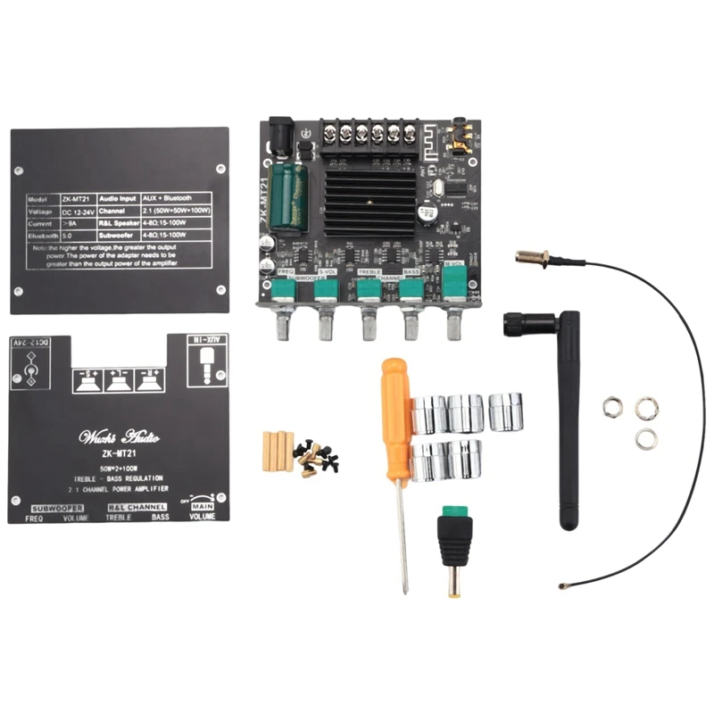 ZK-MT21 Bluetooth Amplifier Board 2.1 2X50W+100W Audio Power Amplifier Module Bass And Treble Control With Antenna
ZK-MT21 Bluetooth Amplifier Board 2.1 2X50W+100W Audio Power Amplifier Module Bass And Treble Control With Antenna