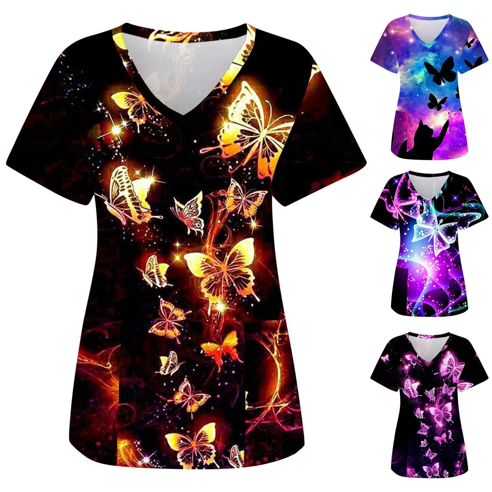 Womens Cotton Blouse Women Fashion Butterflies Print Short Sleeve Workwear V Neck Pockets Tops Loose Fit Athletic Tops for Women
Womens Cotton Blouse Women Fashion Butterflies Print Short Sleeve Workwear V Neck Pockets Tops Loose Fit Athletic Tops for Women