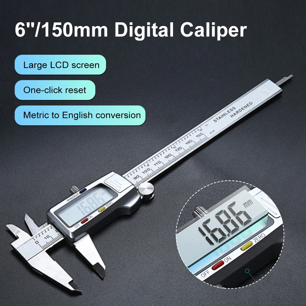 150mm Electronic Digital Caliper Stainless Steel Dial Vernier Caliper Gauge Digital Micrometer Measuring Tools Digital Ruler
150mm Electronic Digital Caliper Stainless Steel Dial Vernier Caliper Gauge Digital Micrometer Measuring Tools Digital Ruler