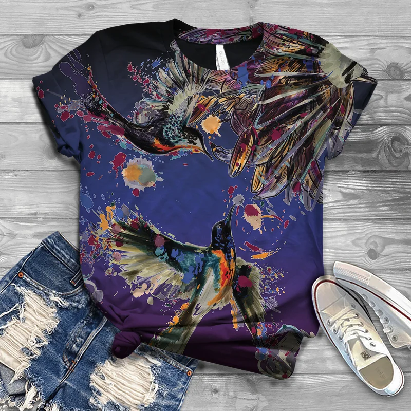 2022 New Summer Women's round neck Top Animal bird print Cute Harajuku comfortable loose casual short sleeve T-shirt
2022 New Summer Women's round neck Top Animal bird print Cute Harajuku comfortable loose casual short sleeve T-shirt