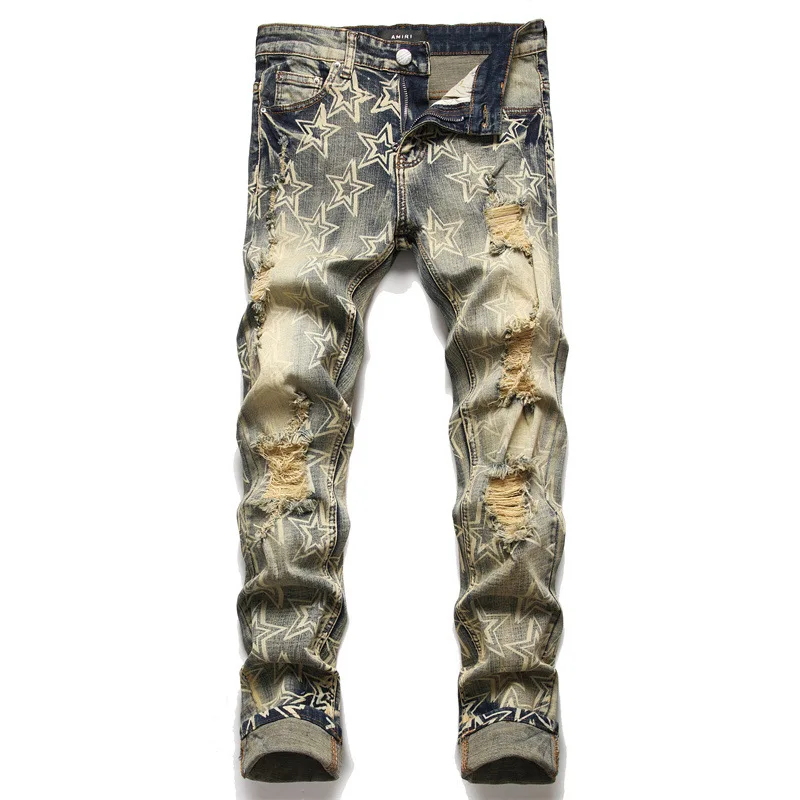 Men's Retro Blue Jeans Ripped Trendy Stretch Slim Pants High Quality Versatile Male Trousers Fashion Printed Cat Beard Pants
Men's Retro Blue Jeans Ripped Trendy Stretch Slim Pants High Quality Versatile Male Trousers Fashion Printed Cat Beard Pants