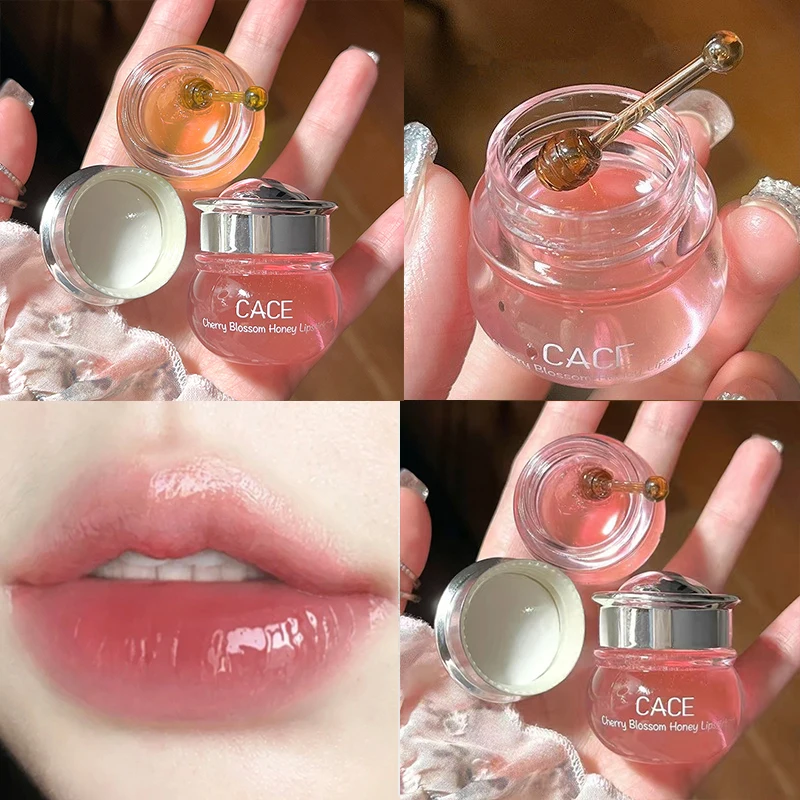 

1PC Moisturizing Nourishing Cherry Blossom Honey Lip Oil Long Lasting Fade Lip Lines Anti Aging Repair Smooth Lip Sleep Lip Balm