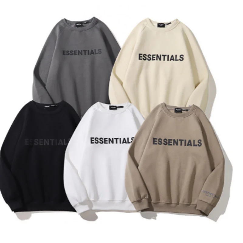 

ESSENTIALS Double Thread Letter Pressed FOG High Street Trend Long Sleeve Round Neck Sweater Men's and Women's Hatless Coat ins