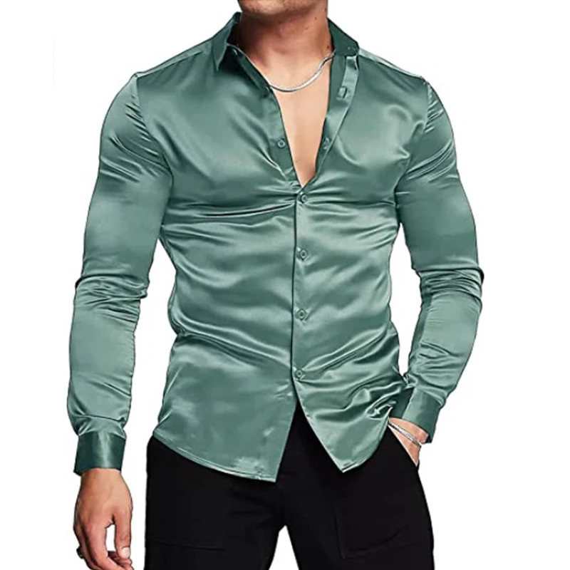 Vintage Solid Silk Shirts For Men Autumn Long Sleeve Casual Button-down Turn-down Collar Cardigans Tops For Mens Fashion Shirt 
Vintage Solid Silk Shirts For Men Autumn Long Sleeve Casual Button-down Turn-down Collar Cardigans Tops For Mens Fashion Shirt