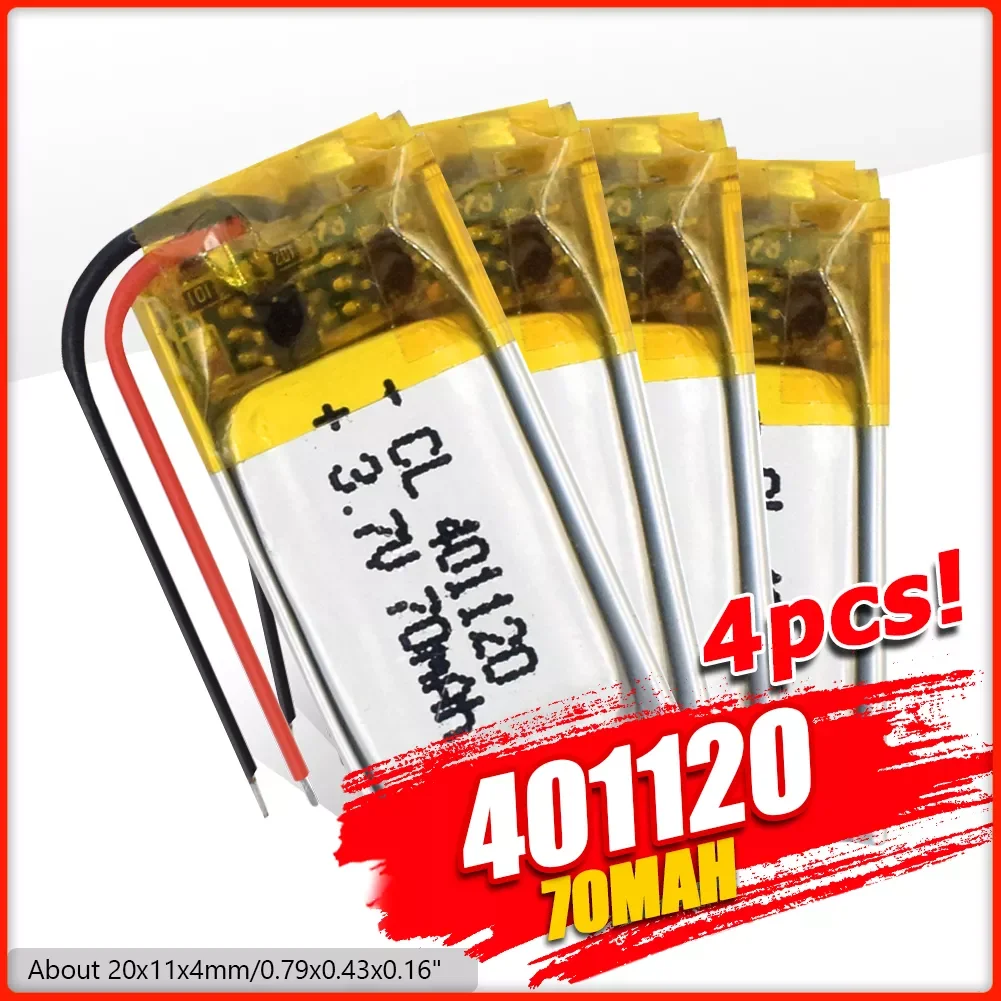 2023NEW 1/2/4 Pieces 401120 Li-ion Polymer Battery 3.7v 70mah Rechargeable Batteries CE FCC ROHS Quality Certification Safe Powe
2023NEW 1/2/4 Pieces 401120 Li-ion Polymer Battery 3.7v 70mah Rechargeable Batteries CE FCC ROHS Quality Certification Safe Powe