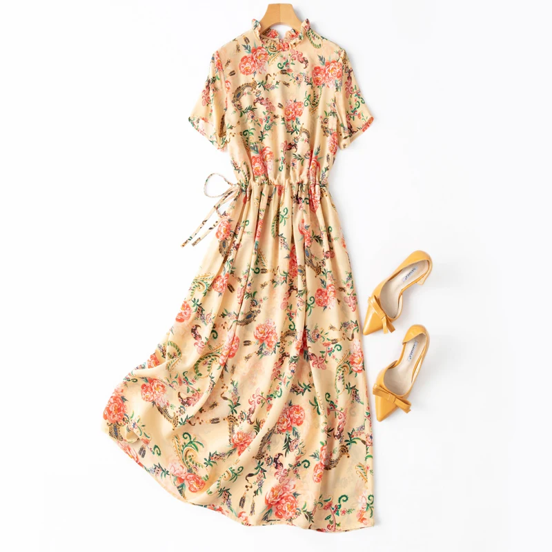 Natural Silk Prairie Chic Print Dresses Women Vestidos 2022 Mid-Calf A-LINE Summer Natural Factors Women Clothing 
Natural Silk Prairie Chic Print Dresses Women Vestidos 2022 Mid-Calf A-LINE Summer Natural Factors Women Clothing