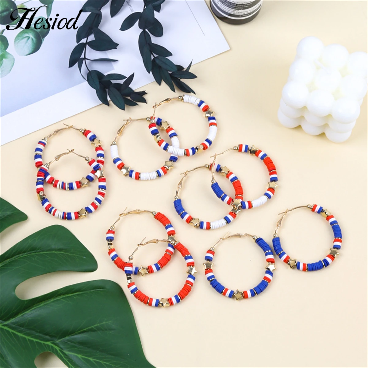 

New The United States Independence Day Alloy Star Huge Circle Hoop Earrings For Women Piercing Jewelry Party Accessories Gifts