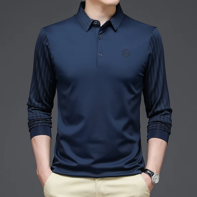 Spring and Autumn T Shirt Men Turn-down Collar Solid Color Striped Long Sleeve Design Men's T-shirt Casual Tops
Spring and Autumn T Shirt Men Turn-down Collar Solid Color Striped Long Sleeve Design Men's T-shirt Casual Tops