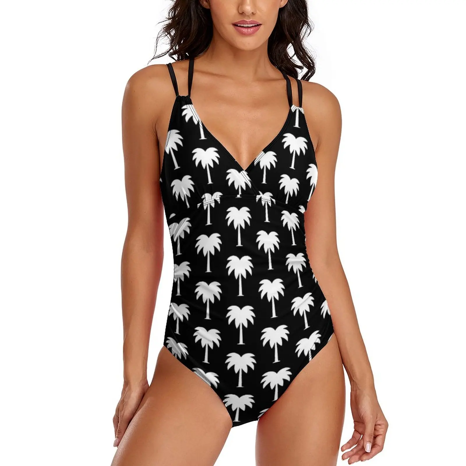 

Beach Print Swimsuit Tropical Palm Tree One-Piece Swimwear Push Up Swim Bathing Suit Sexy Cross Back Swimsuits Beach Outfits