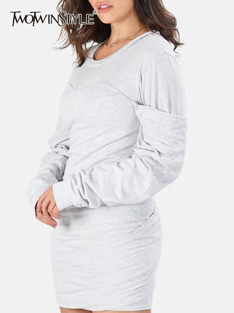 TWOTWINSTYLE Solid Patchwork Folds Bodycon Dress For Women Round Neck Long Sleeve Spliced Zipper Minimalist Dresses Female New
TWOTWINSTYLE Solid Patchwork Folds Bodycon Dress For Women Round Neck Long Sleeve Spliced Zipper Minimalist Dresses Female New