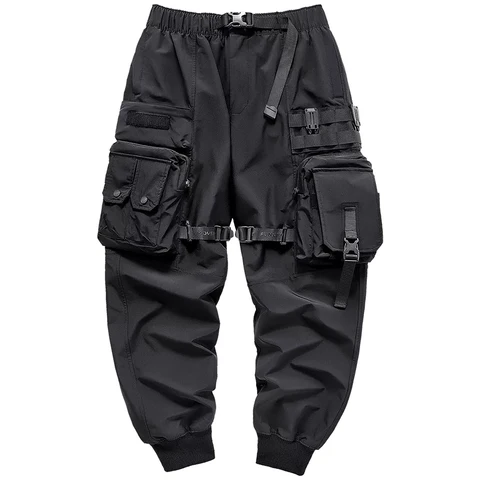 Брюки-карго Y2k мужские с множеством карманов, японская городская уличная одежда в стиле Харадзюку, черные штаны в стиле киберпанк, техника, джоггеры