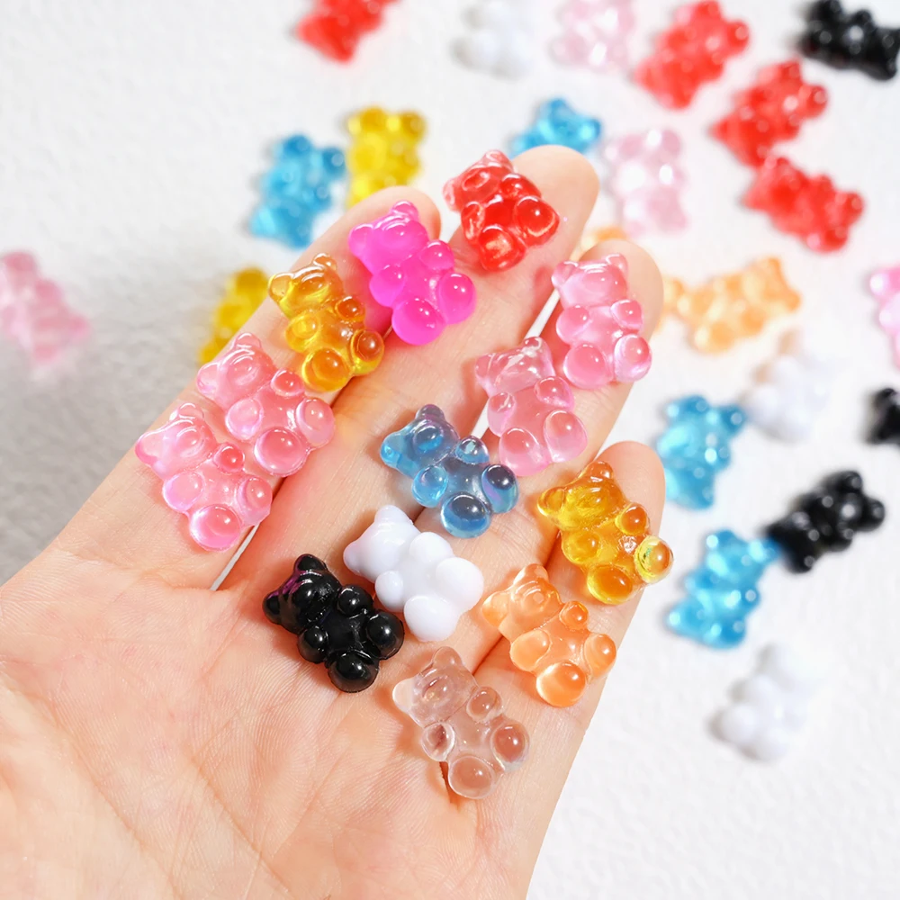 

20Pcs/Lot Kawaii Bear Nail Art Decoration 3D Resin Cute Bear Charms Nail Parts Candy Color Gummy Bear Manicure Accessories #ZCF1