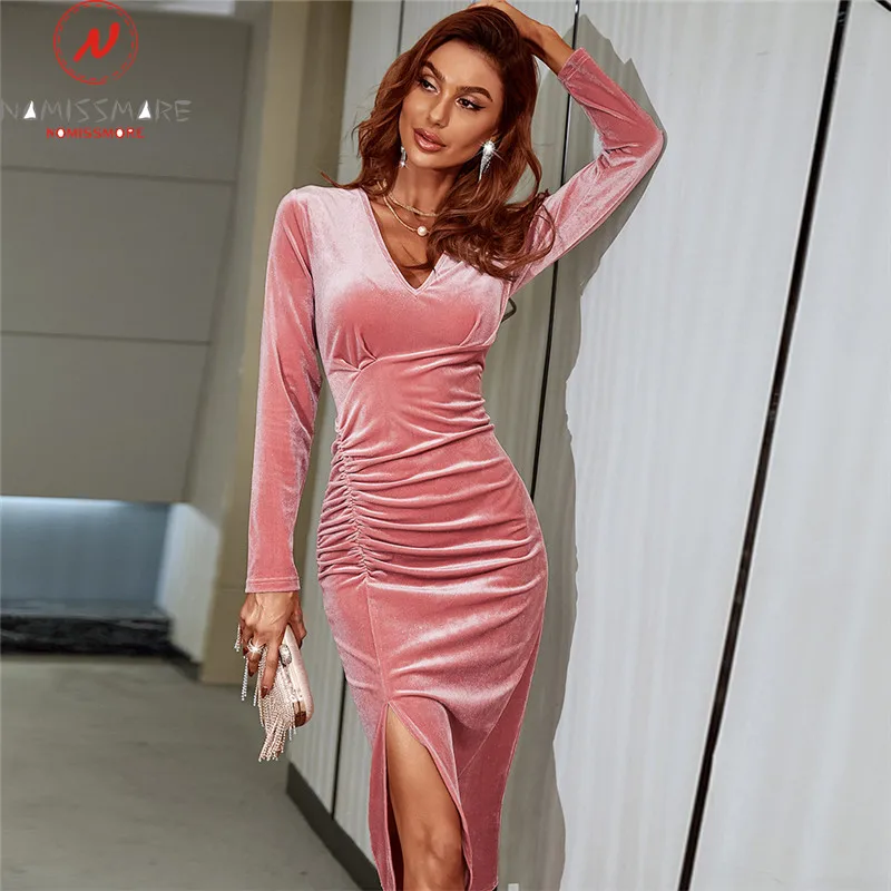 Fashion Women Solid Color Pencil Dress Shrinkage Design Split Decor V-Neck Long Sleeve High Waist Slim Hips Dress for Party
Fashion Women Solid Color Pencil Dress Shrinkage Design Split Decor V-Neck Long Sleeve High Waist Slim Hips Dress for Party