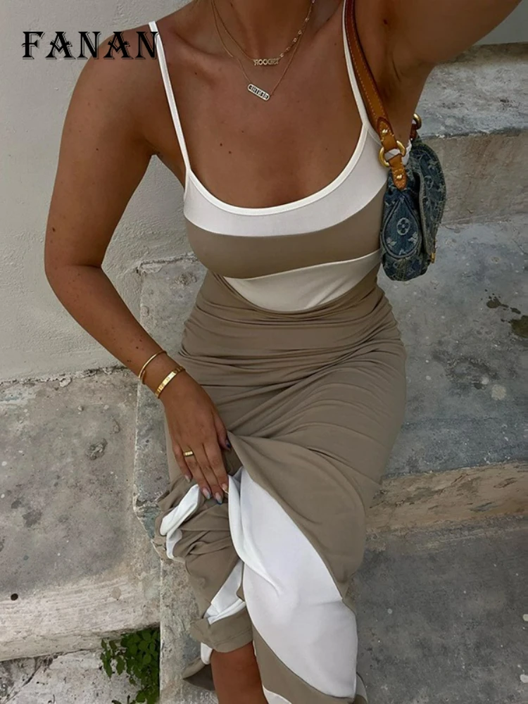 Casual Maxi Dress Sleeveless Gray White Patchwork Slim Long Dress Elegant Spaghetti Strap Club Party Dress Summer Outfit 2022
Casual Maxi Dress Sleeveless Gray White Patchwork Slim Long Dress Elegant Spaghetti Strap Club Party Dress Summer Outfit 2022