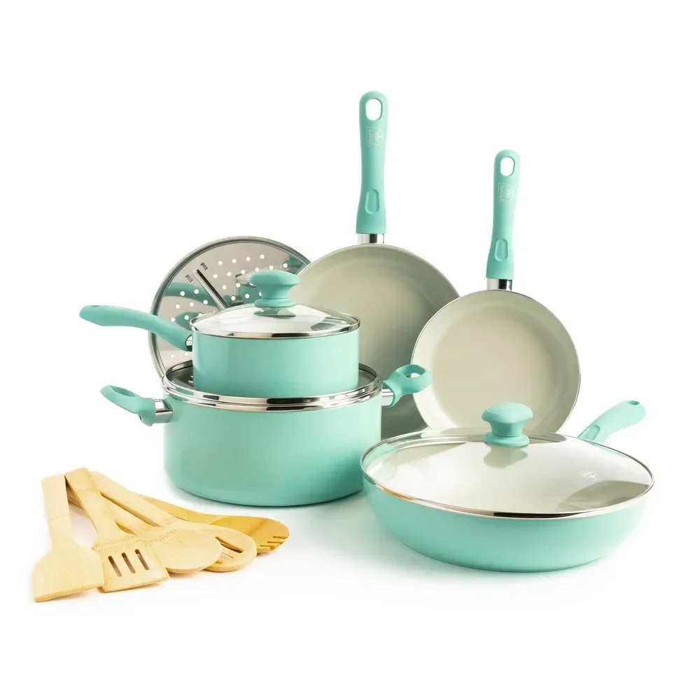 Soft Grip Diamond Healthy Ceramic Nonstick, Cookware Pots and Pans Set, 14 Piece, Turquoise, Dishwasher Safe
Soft Grip Diamond Healthy Ceramic Nonstick, Cookware Pots and Pans Set, 14 Piece, Turquoise, Dishwasher Safe