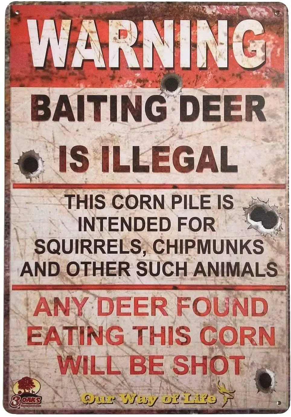 Warning Baiting Deer is Illegal Retro Metal Tin Sign Plaque Poster Wall Decor Art Shabby Chic Gift
Warning Baiting Deer is Illegal Retro Metal Tin Sign Plaque Poster Wall Decor Art Shabby Chic Gift